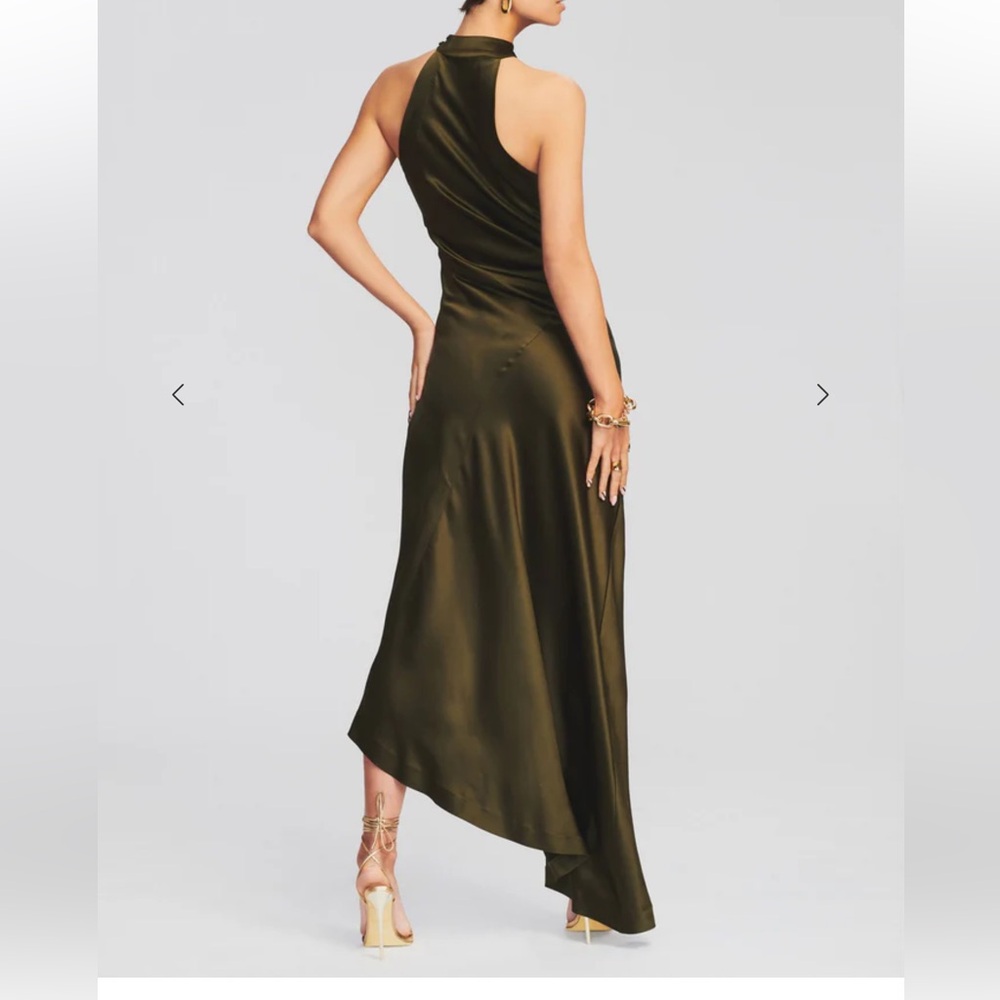 Retrofete Olive Green High-Low Halter Gown - Picture 2 of 12